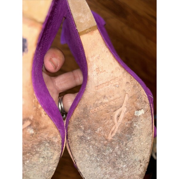 Brian Atwood Priscilla Purple Wedge Heels Leather 7.5 Straps Zip Peep Toe - Picture 10 of 11